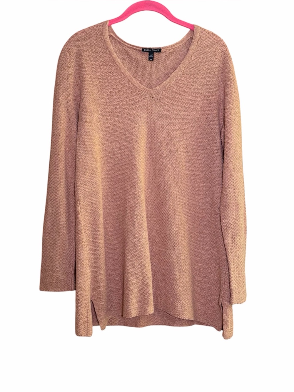 Eileen Fisher Organic Linen V-Neck Tunic Sweater Blush Pink Small Minimalist